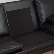 Danish black leather and rosewood sofa