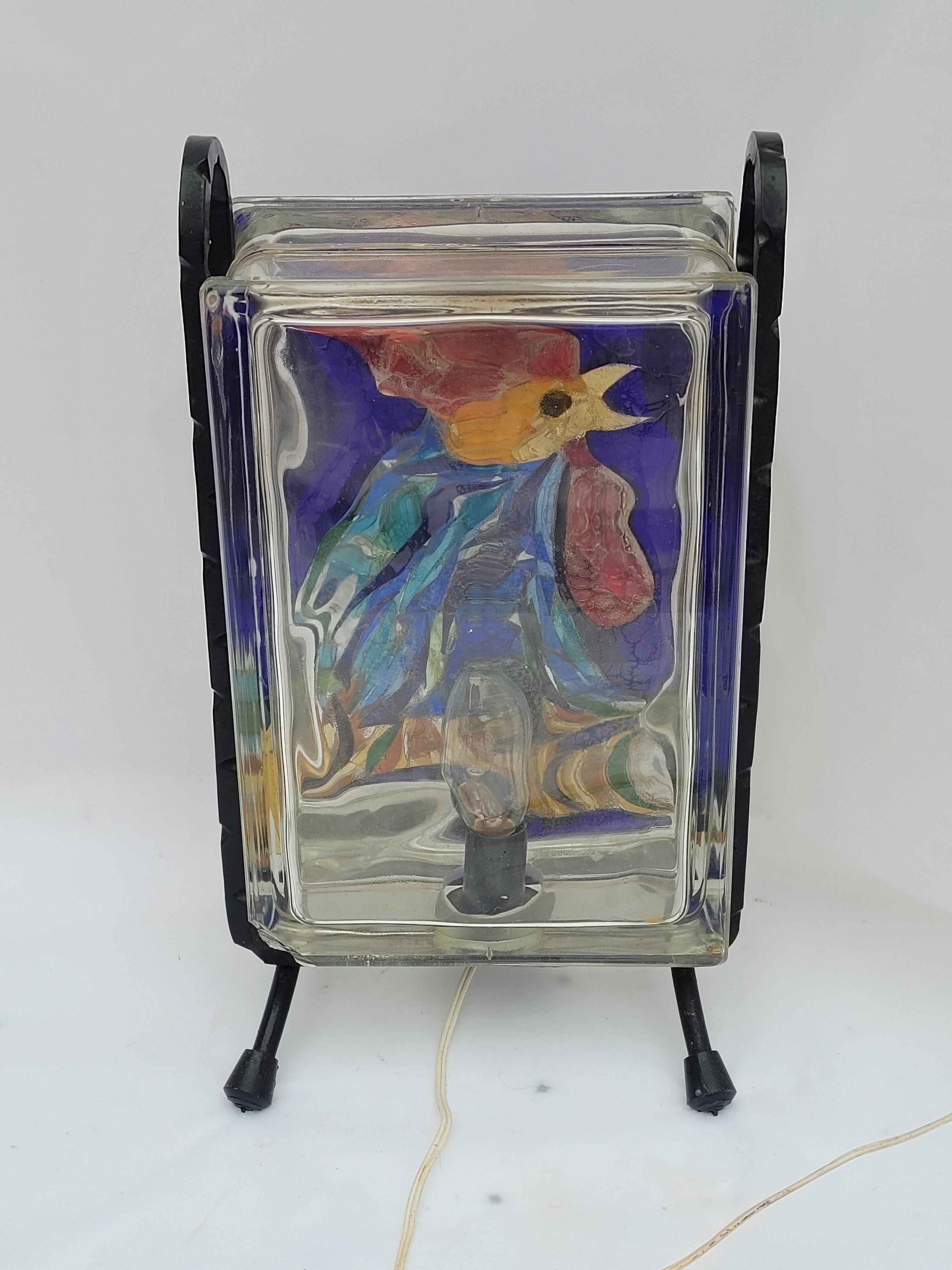 Lamp atmosphere vintage rooster in glass mosaic 1960