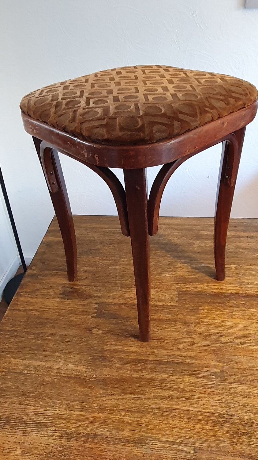 Art nouveau thonet stool bentwood and velvet