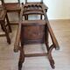 Series of 4 renaissance style chairs in natural wood and leather circa 1850