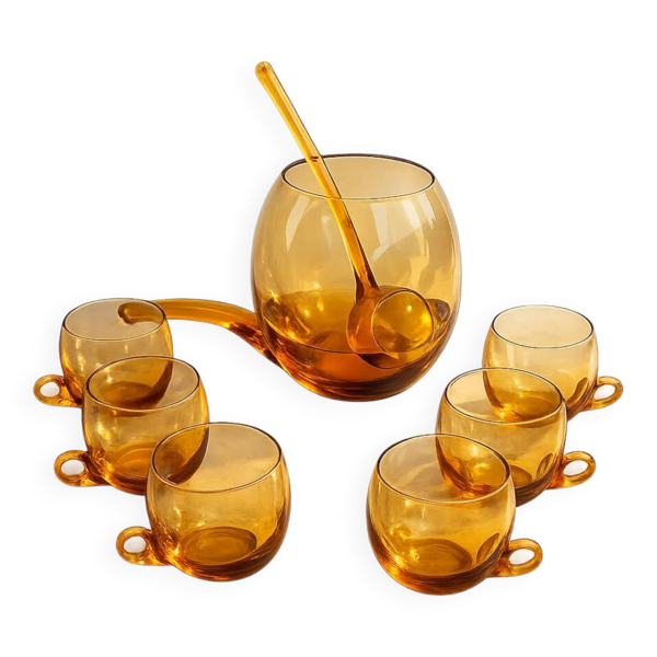Service à punch ou cocktail en verre  ambré