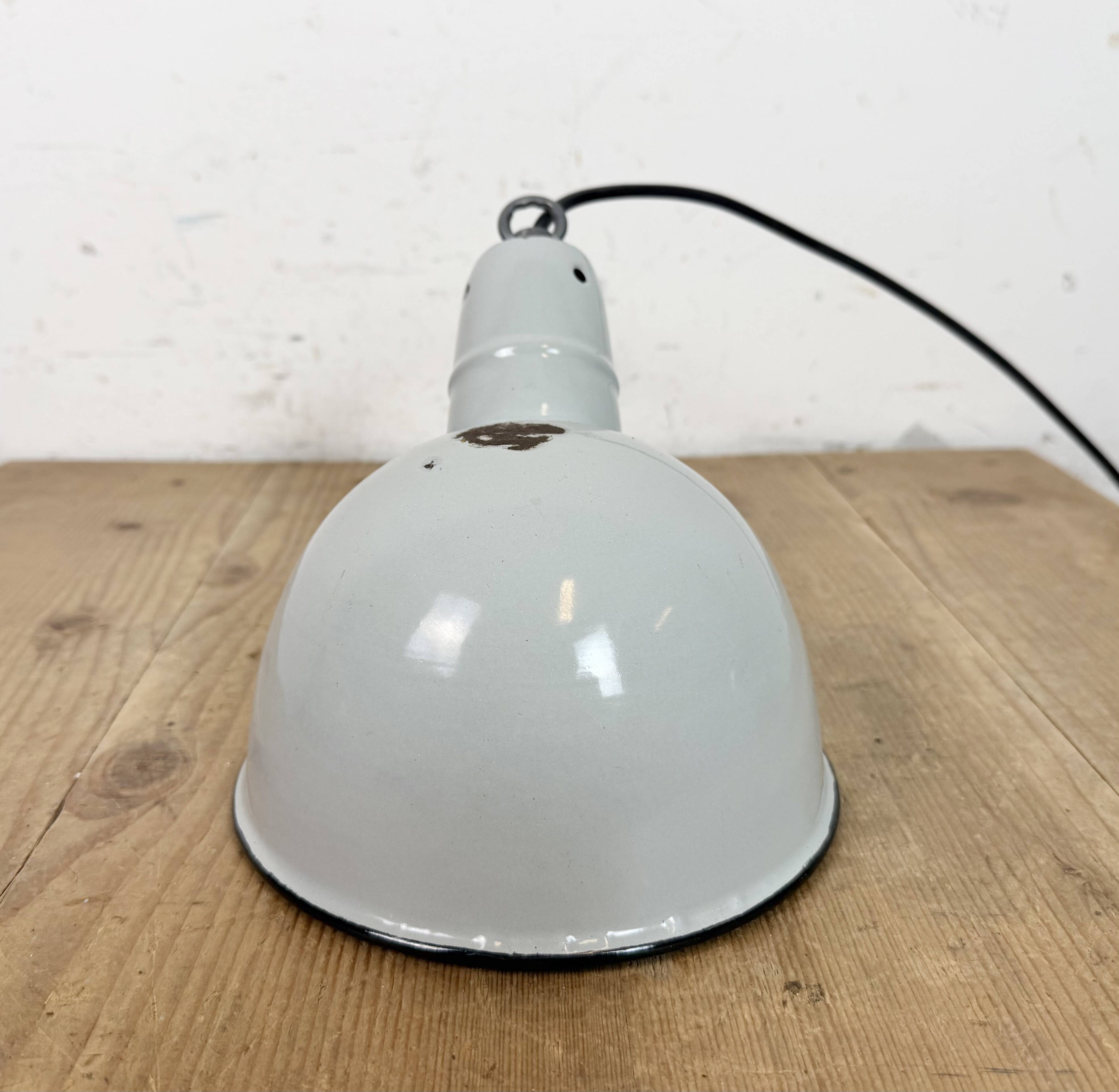 Industrial Grey Enamel Factory Pendant Lamp, 1960s