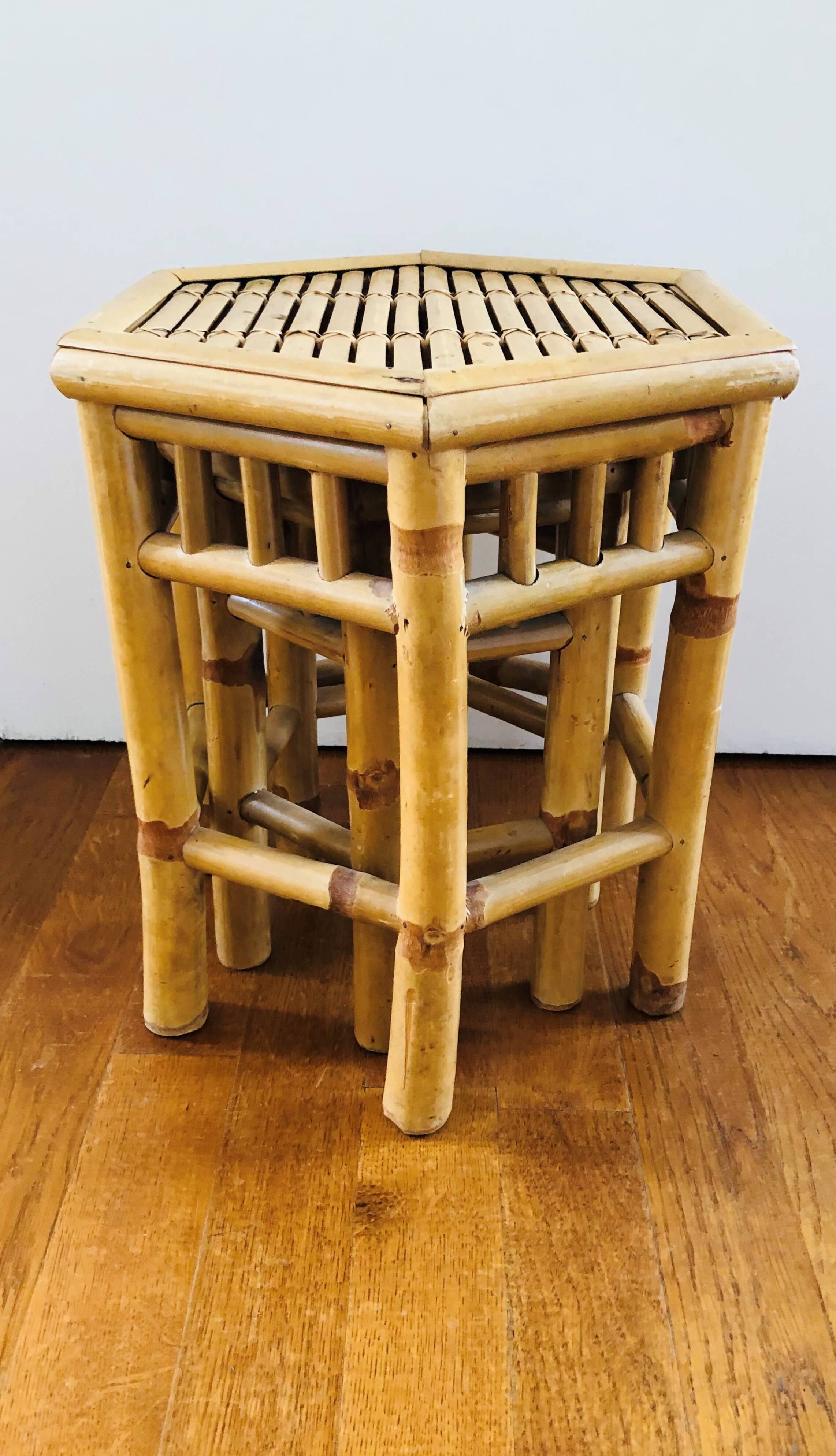 Two rattan side tables