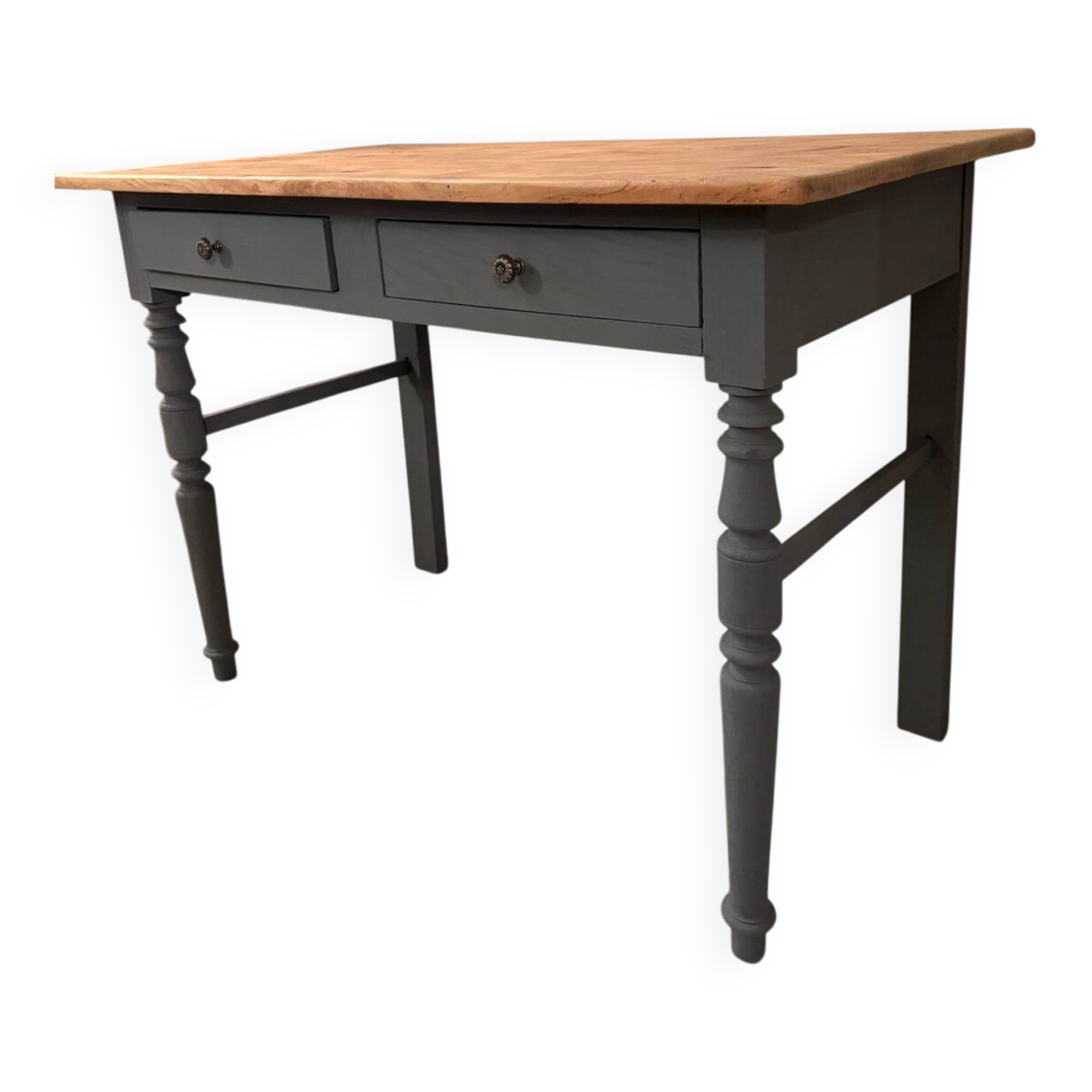 Revisited antique desk - matte grey and natural top