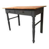 Revisited antique desk - matte grey and natural top