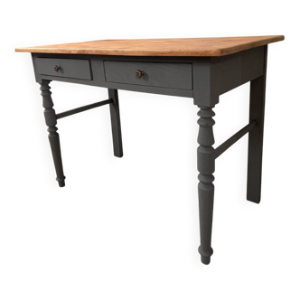 Revisited antique desk - matte grey and natural top