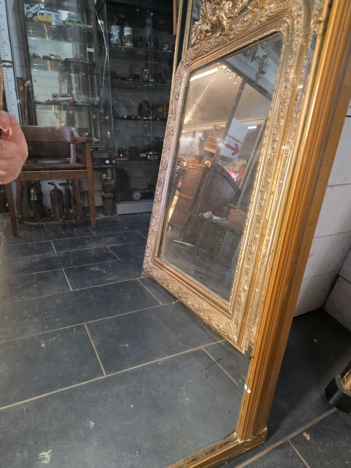 Art Deco gilded trumeau, bevelled mirror