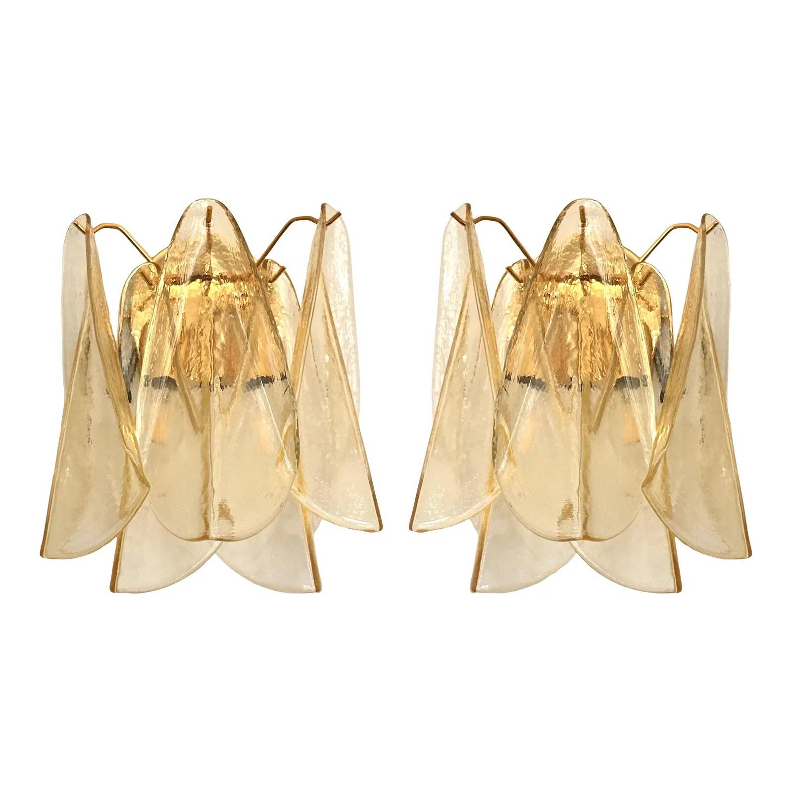 Pair of Amber “Rondini” Murano Glass Gold Wall Sconces — Mazzega Style