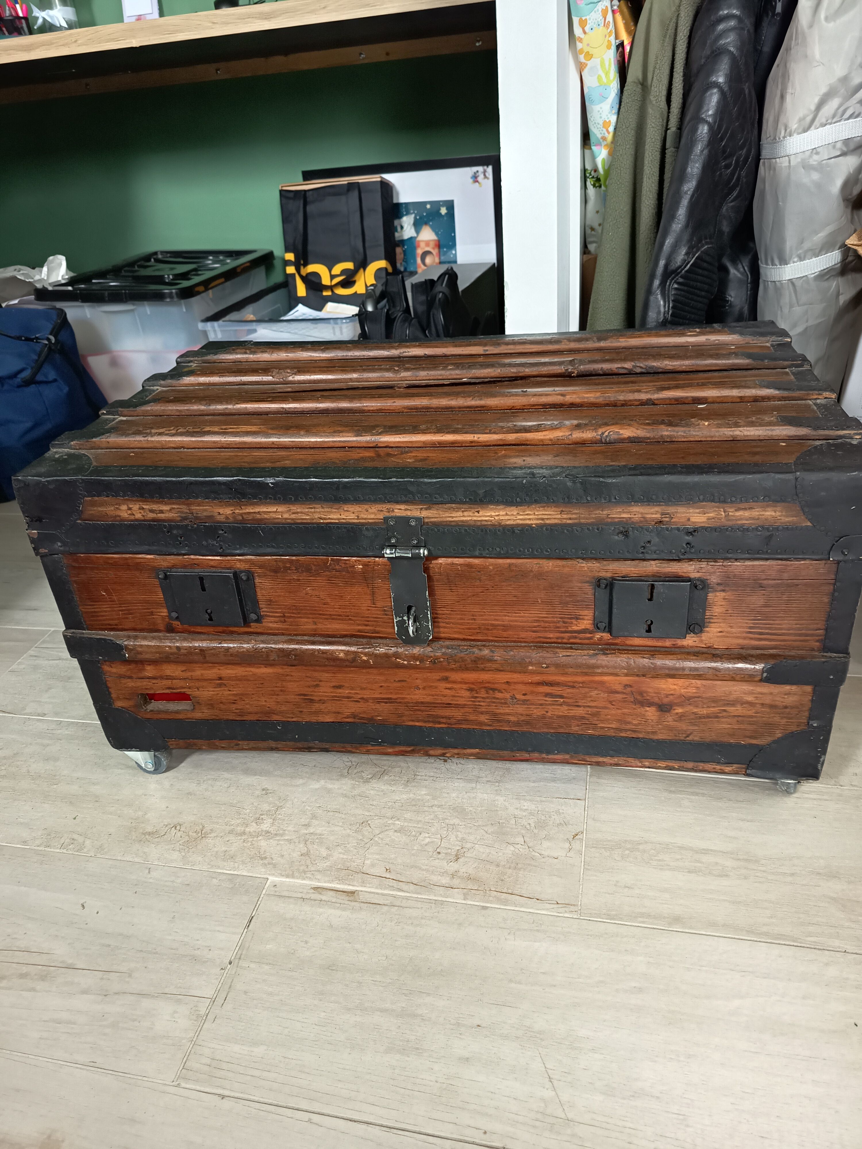 Old trunk with red velvet interior