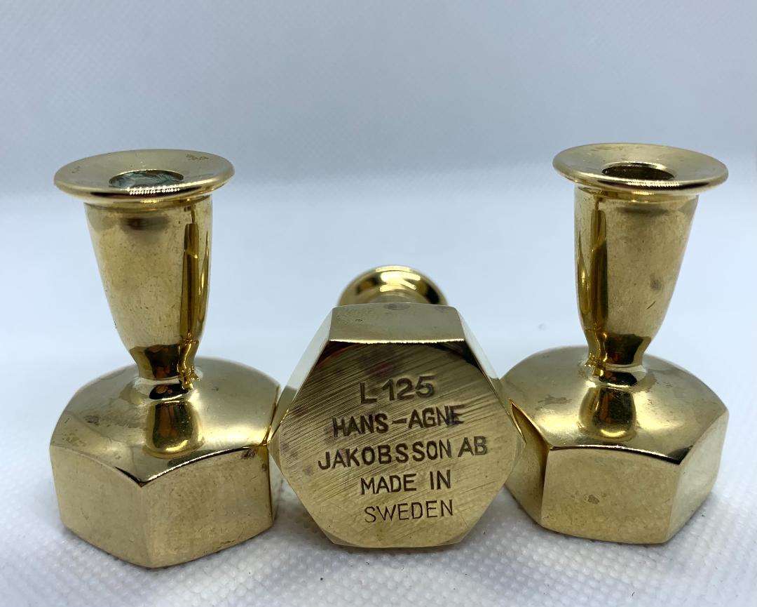 Set de 3 bougeoirs scandinaves en laiton L125 par Hans-Agne Jakobsson Markaryd 1960