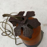 Art Deco lamp in glass paste and wrought iron with leaves