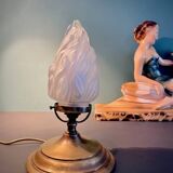Lampe flamme Art Déco verre dépoli 1920-1930