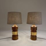 Pair of Bergboms Bitossi brass table lamps, large mid-century, 1960s, Sweden.