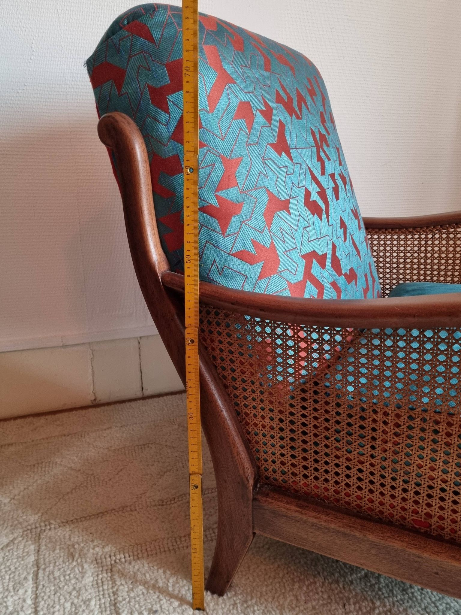 Bridge armchair in wood and cane from the 1950s.