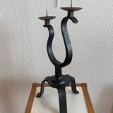 Bougeoir fer forgé vers 1950, deux bras de lumière