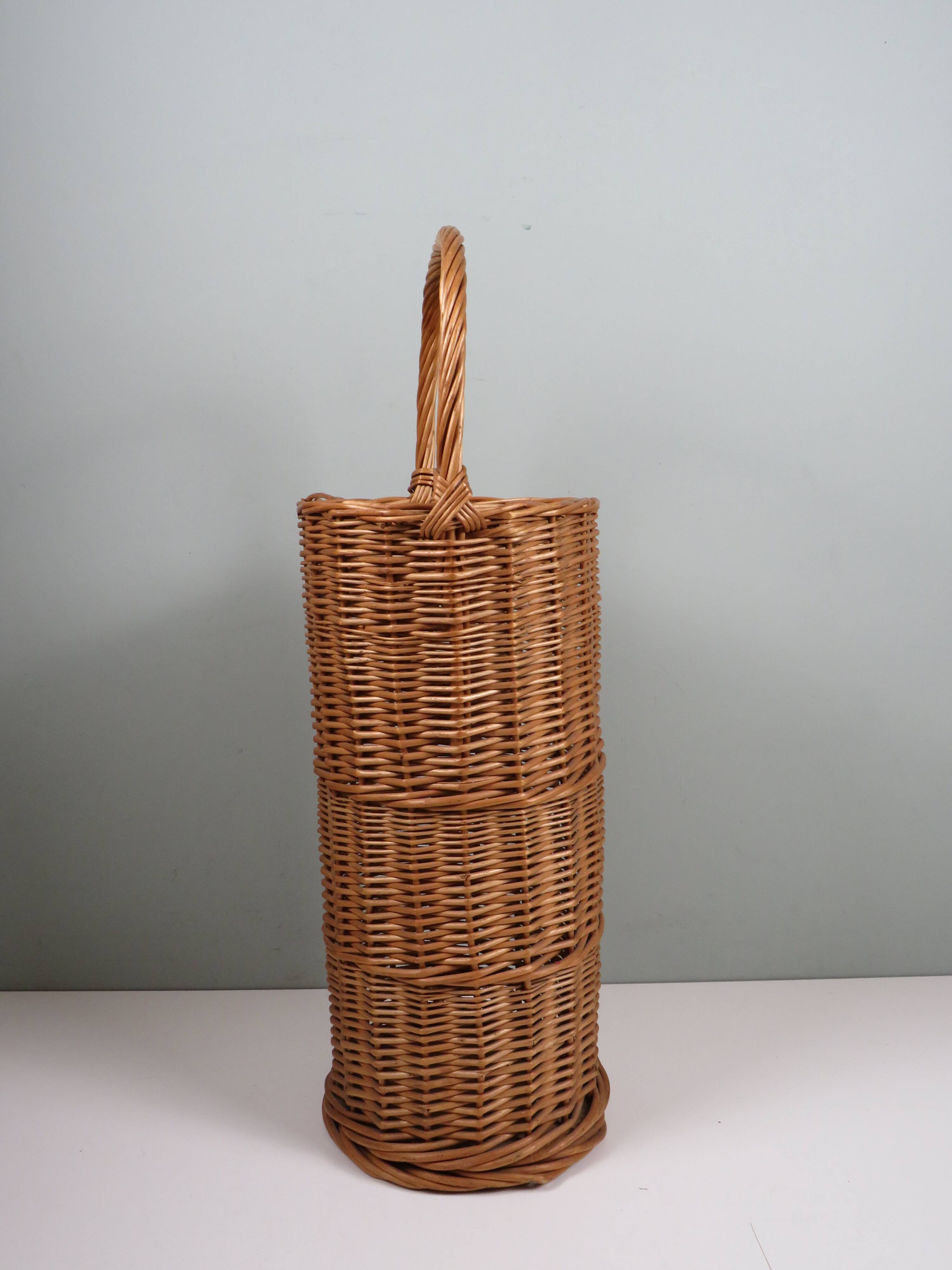 Vintage wicker umbrella stand, handcrafted, 1960s.