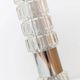 Richard Essig 1960s floor/table lamp with transparent glass body, chrome base, brown rattan shade