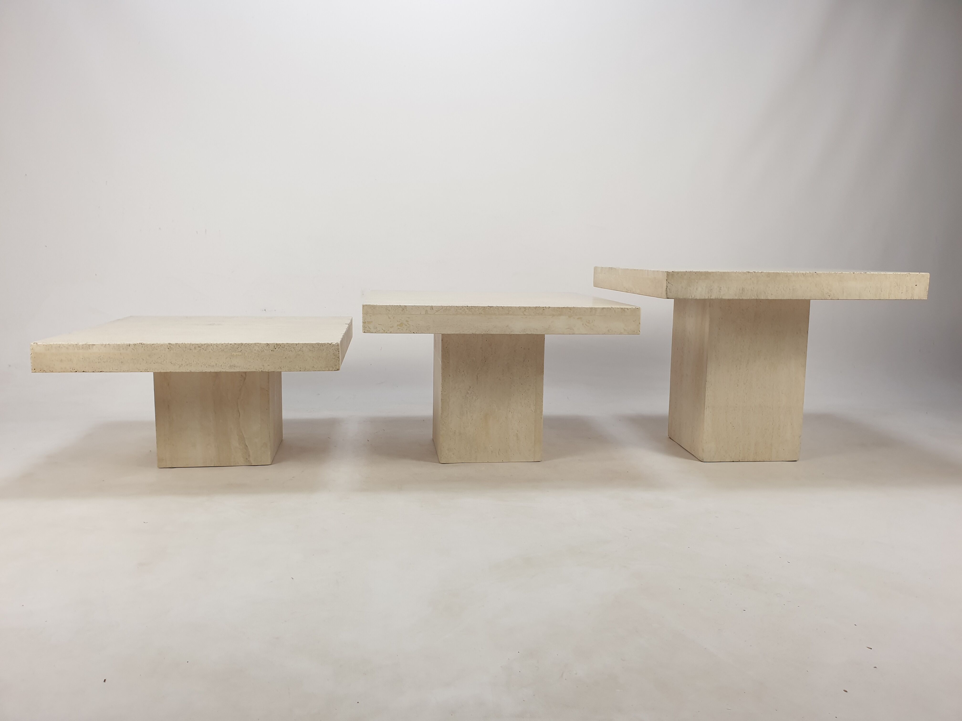 Set of 3 Italian Travertine Coffee Tables, 1980s