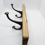 Solid teak coat hook with 2 double cast iron hooks