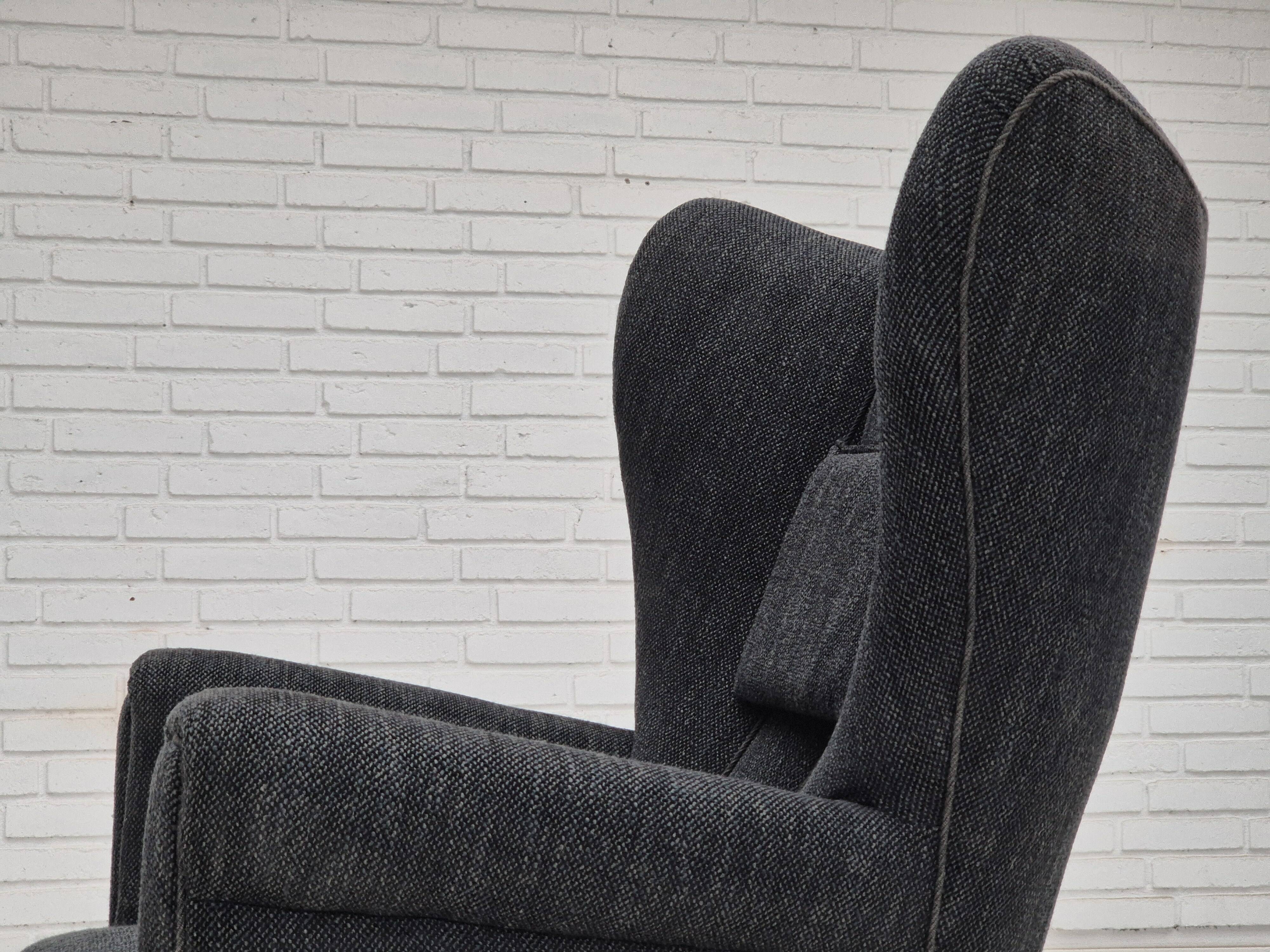 1960s, Danish relax armchair, reupholstered, gray furniture fabric..