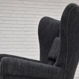 1960s, Danish relax armchair, reupholstered, gray furniture fabric..