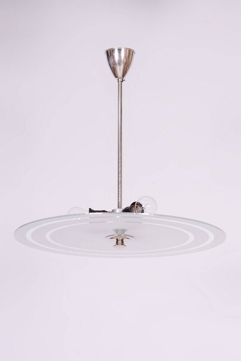 Czech Bauhaus Pendant in Chrome-Plated Steel and Milk Glass, 1930s