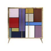 Mid-Century Modern Italian Sideboard in Solid Wood and Coloured Glass