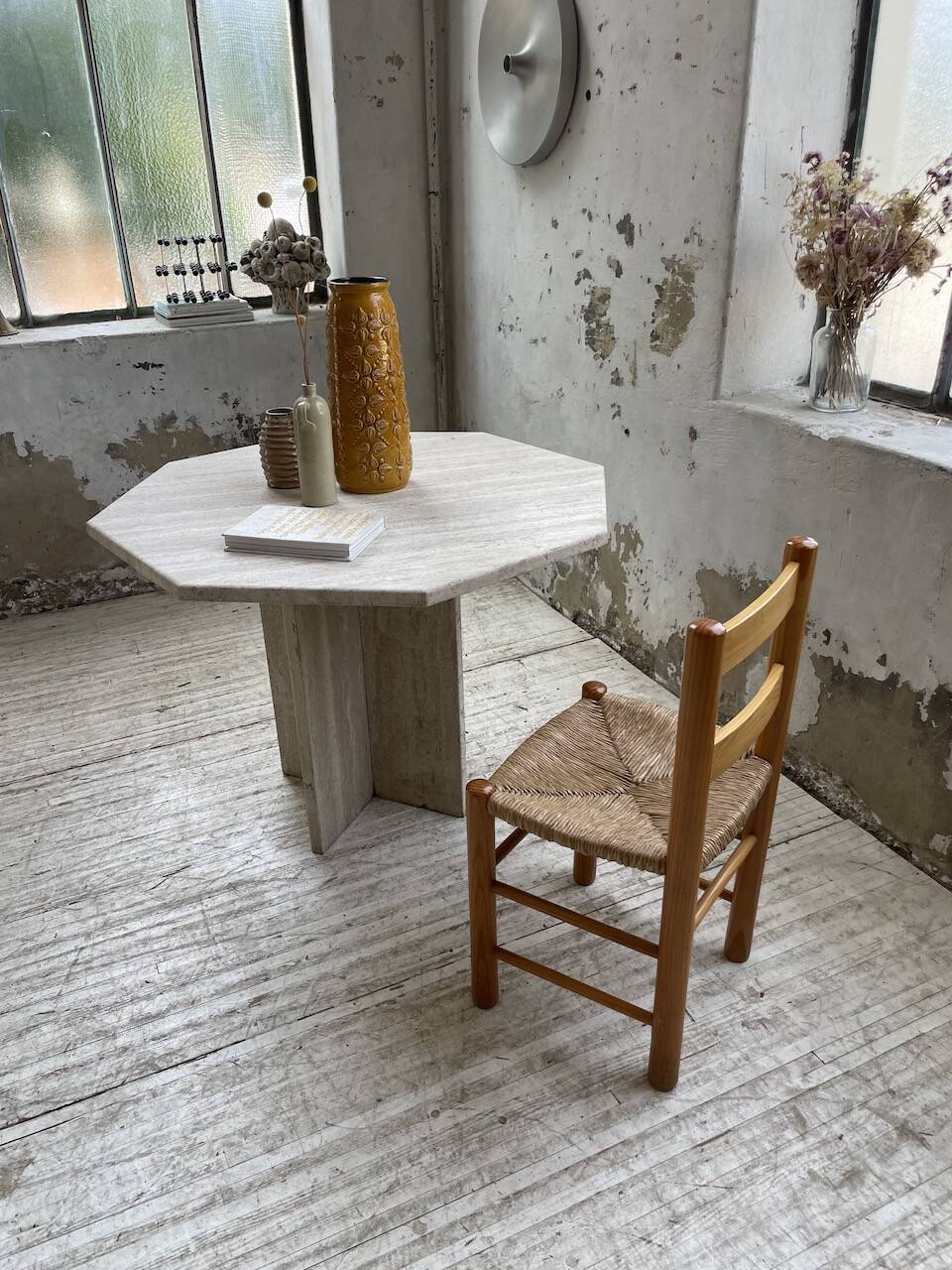 Octagonal travertine coffee table