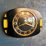 Vintage formica clock rectangular silent wall clock "Lora black yellow"