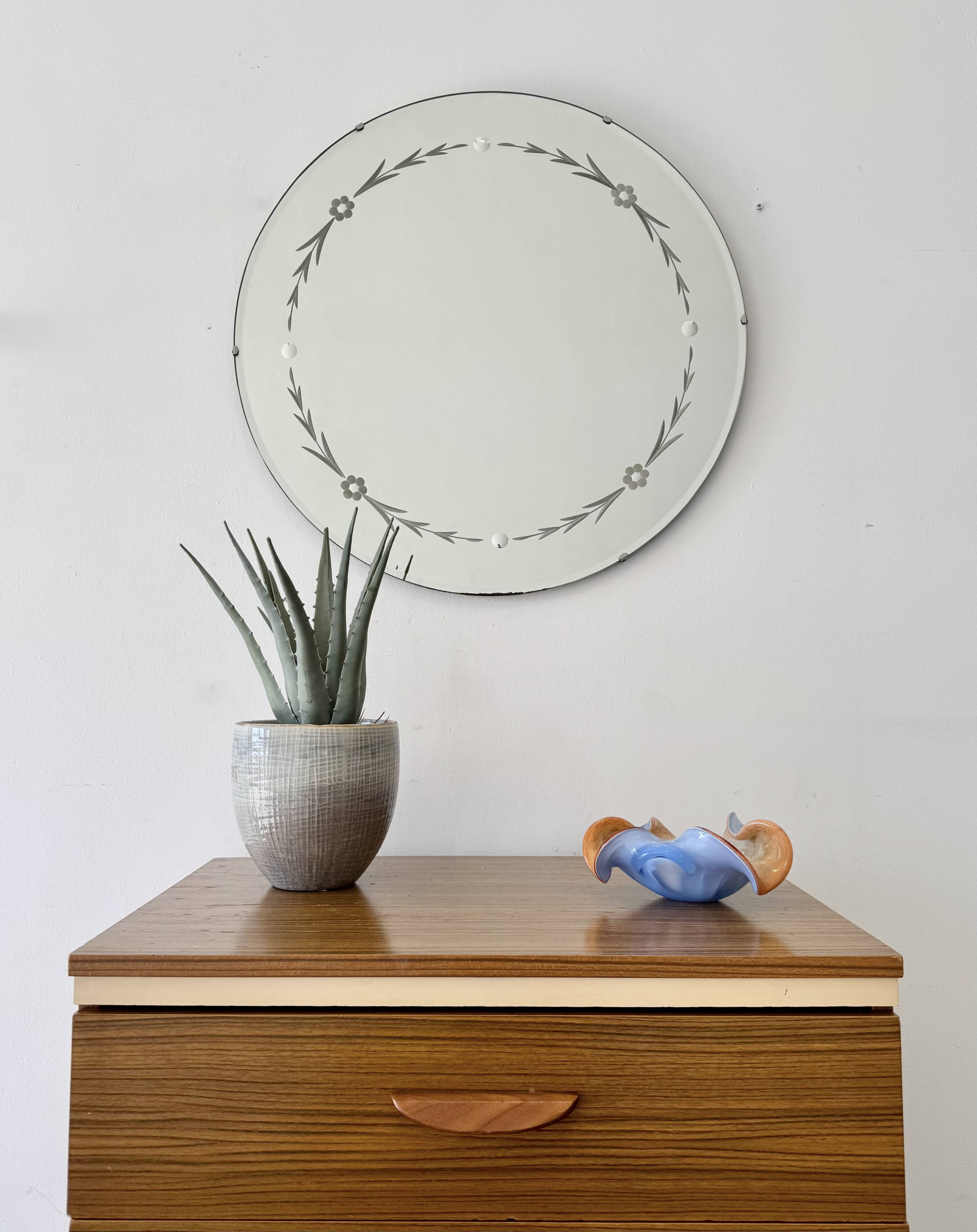 Miroir rond vintage sans cadre avec biseau