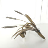 Pair reed and brass leaves sconces