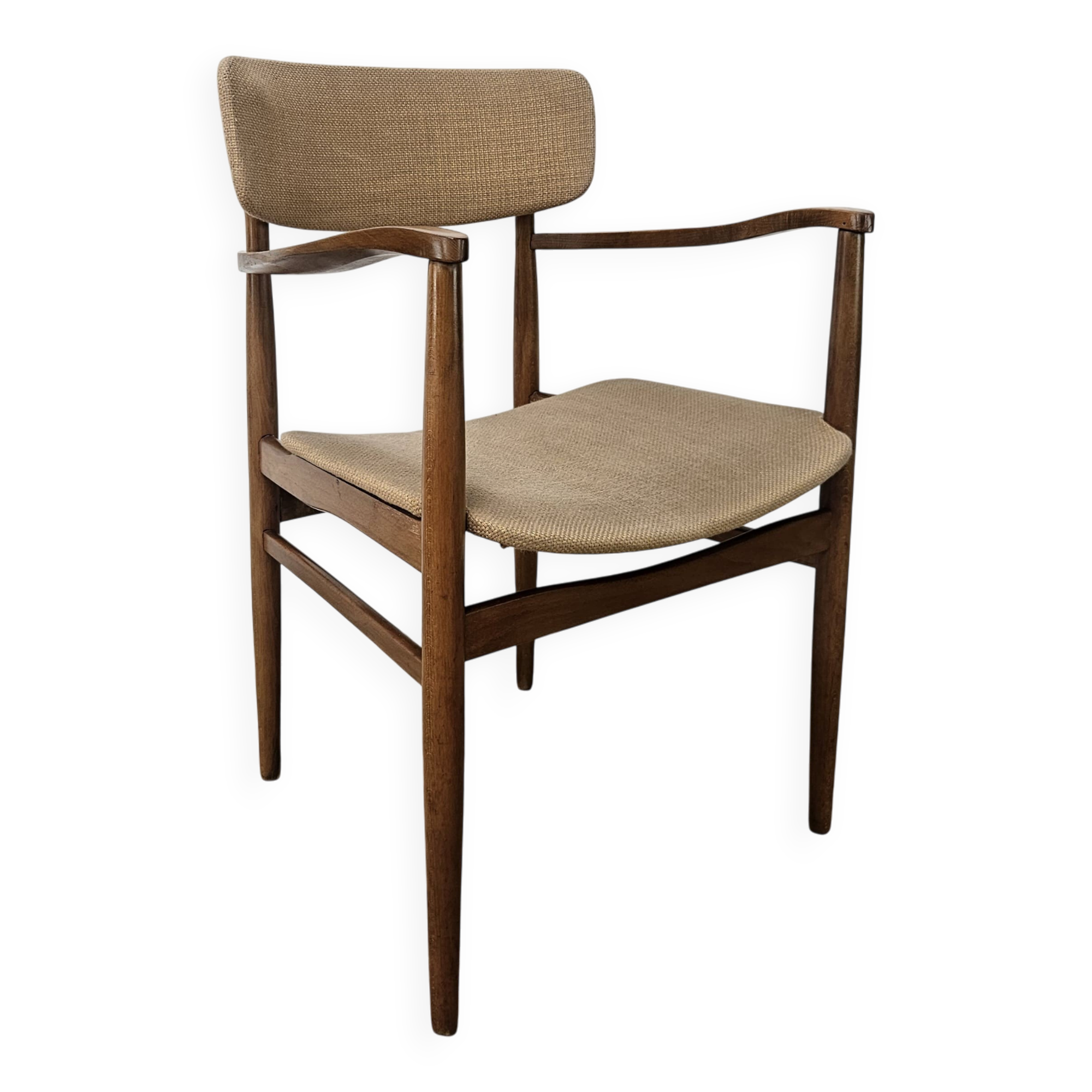 Fauteuil suédois en bois et tissu marron
