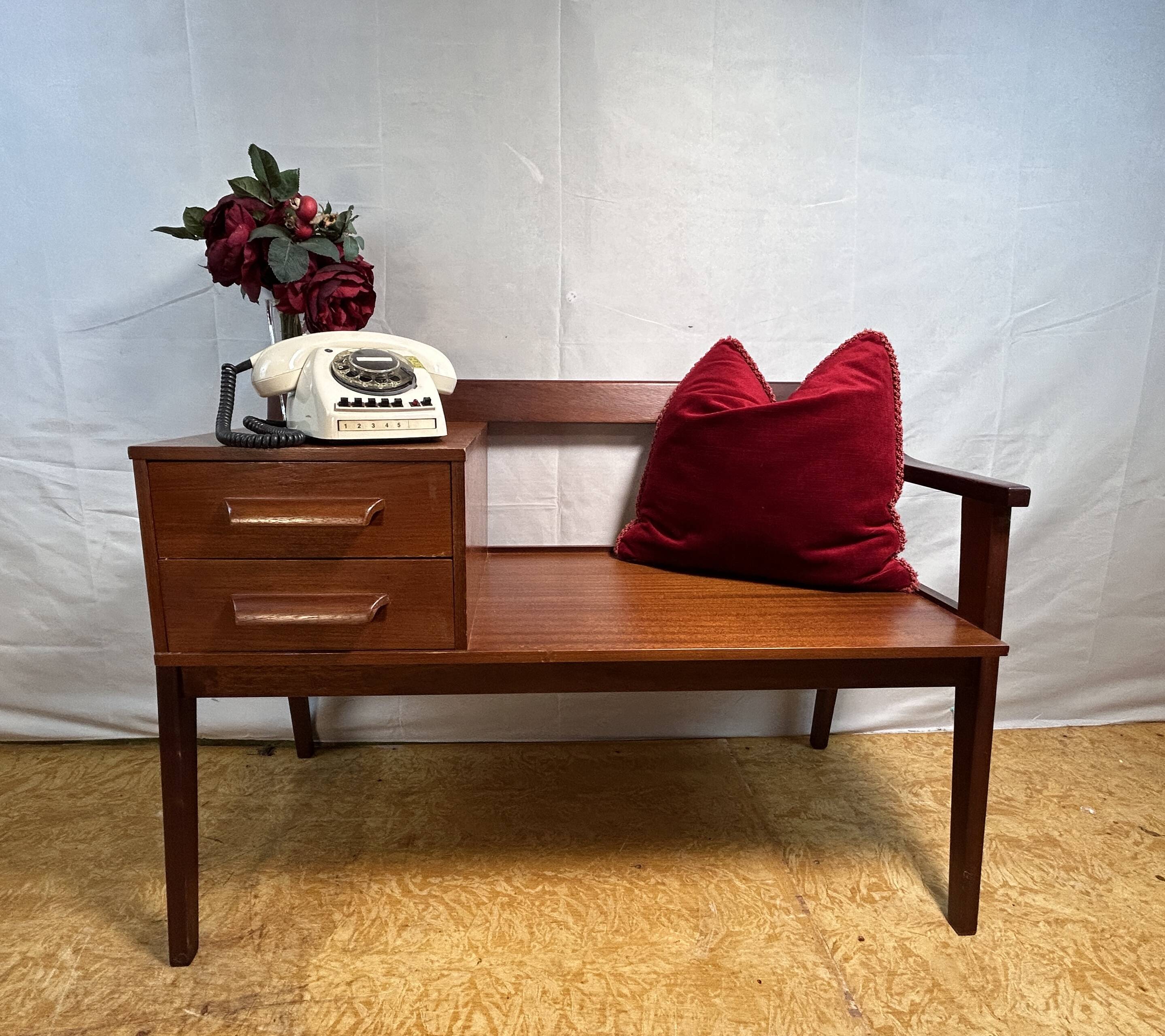Mid-Century Retro Vintage Teak Telephone Seat by Chippy Heath 1960