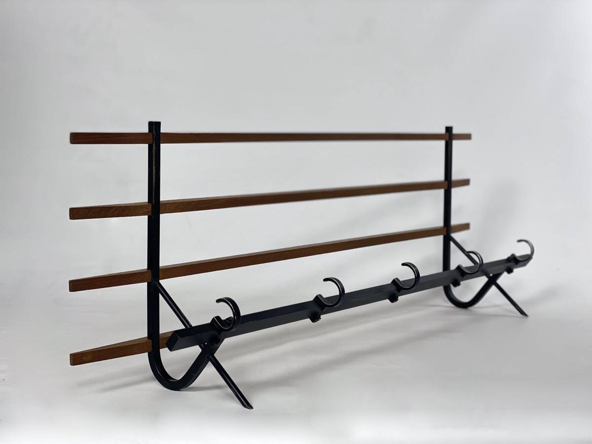 Coat rack 1950 metal and vintage wood