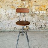 Vintage industrial metal and wood stool with adjustable swivel seat, 1960's