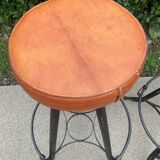Pair of vintage metal and leather bar stools
