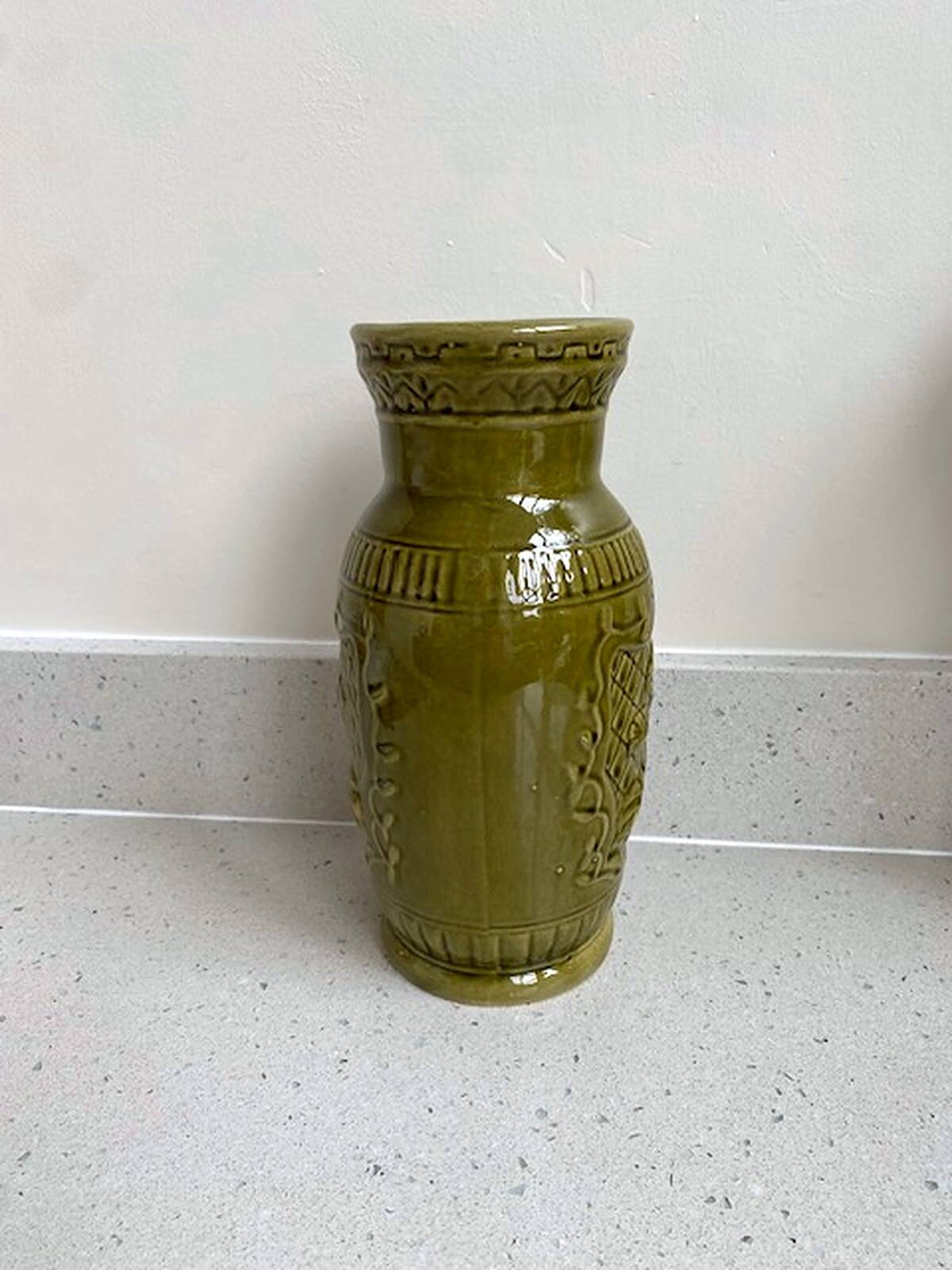Vintage olive green glazed ceramic vase