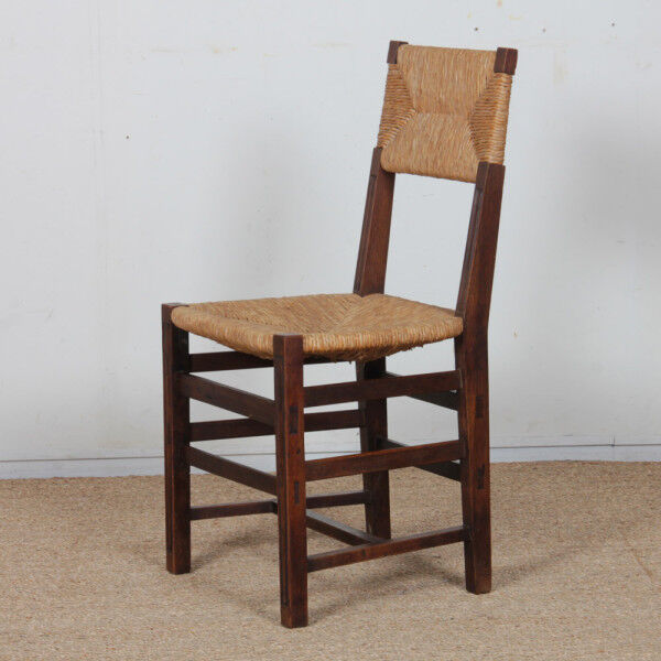 Set of 6 oak rush chairs, French work, 1950.