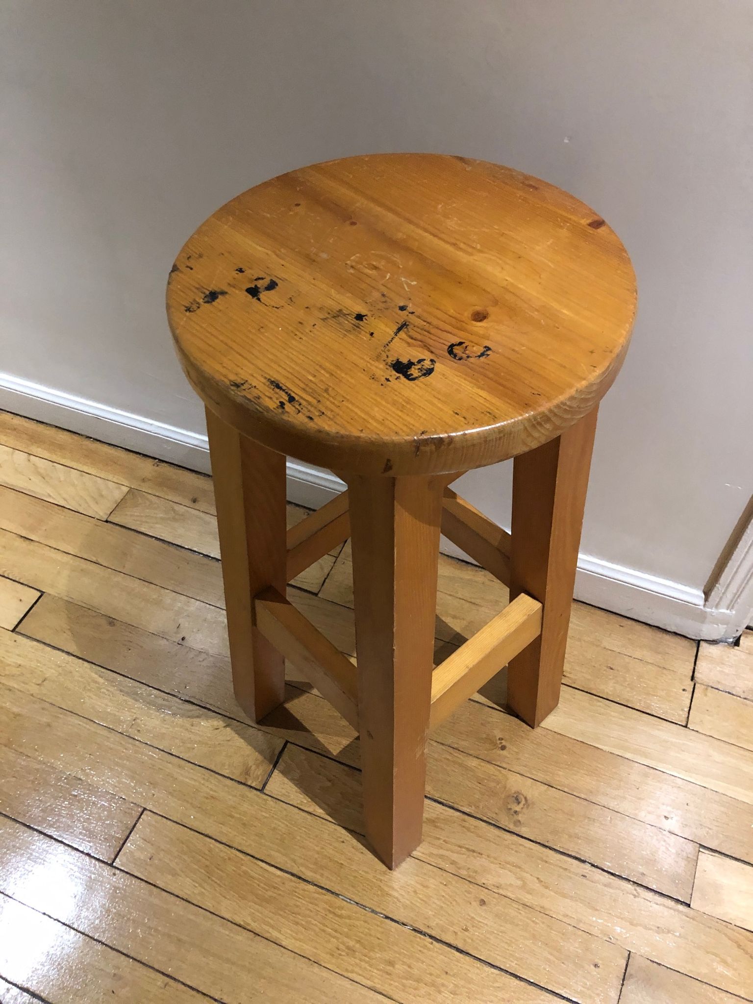 Tabouret sellette en pin années 70