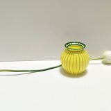 Vase Art Déco en verre jaune et vert dans le style de Josef Hoffmann, Autriche