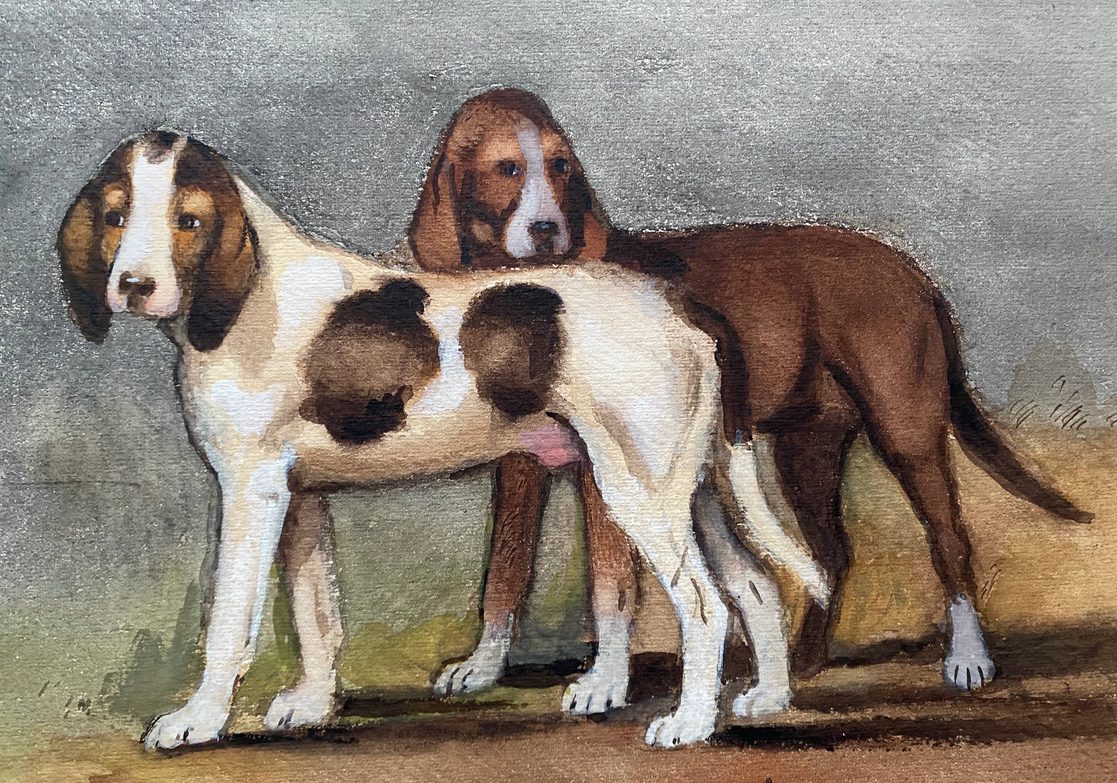 During 19th century watercolor paintings Anglo-artesian dogs and recri signed H. de LC
