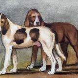 Pendant Tableaux aquarelle XIX° Chiens anglo-artésiens et récri signé H. de L.C.