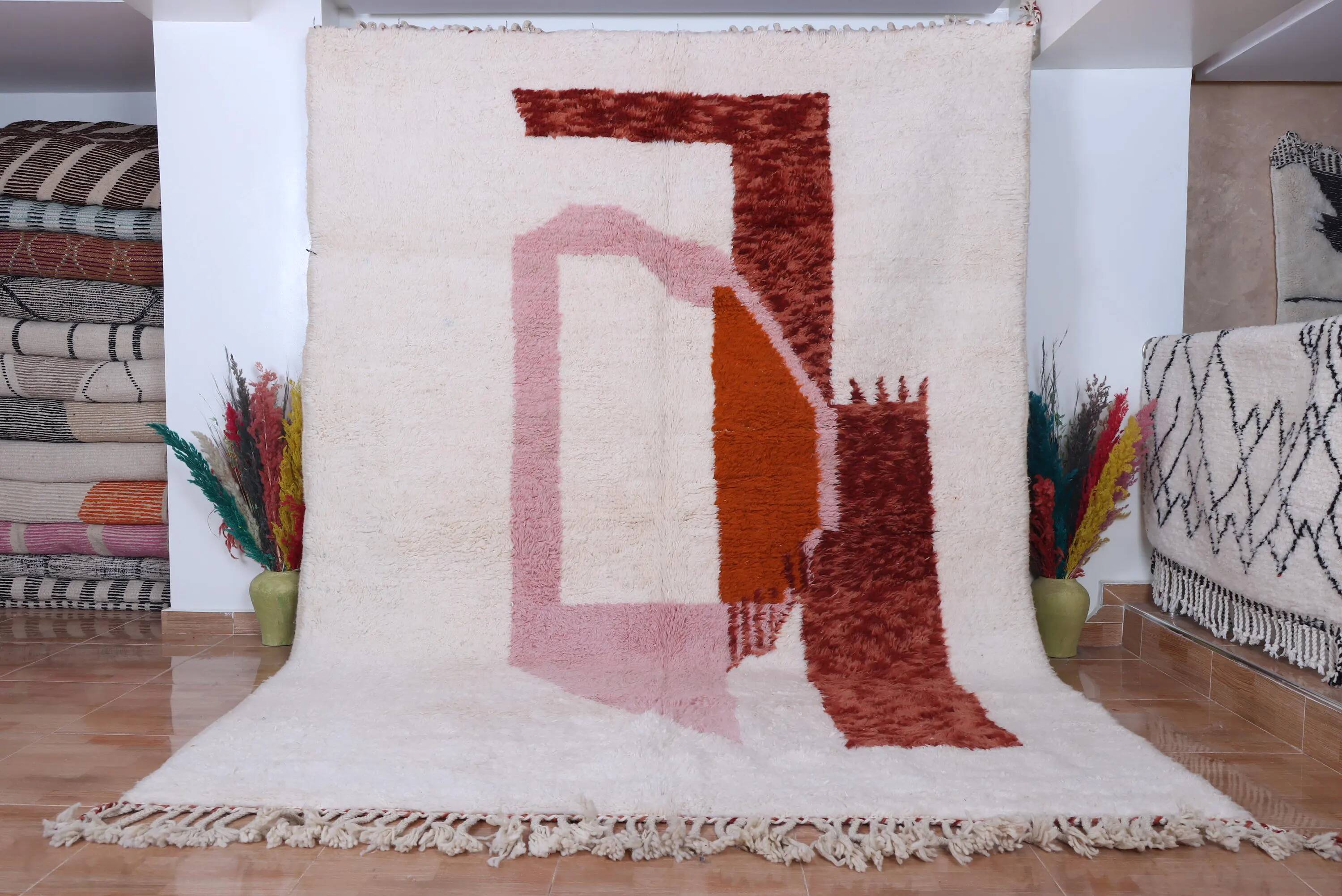 Unique natural wool Moroccan rug 3x2 m