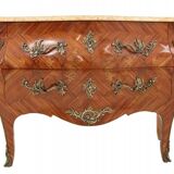 Inlaid chest of drawers with a marble top in the Louis XV style, France