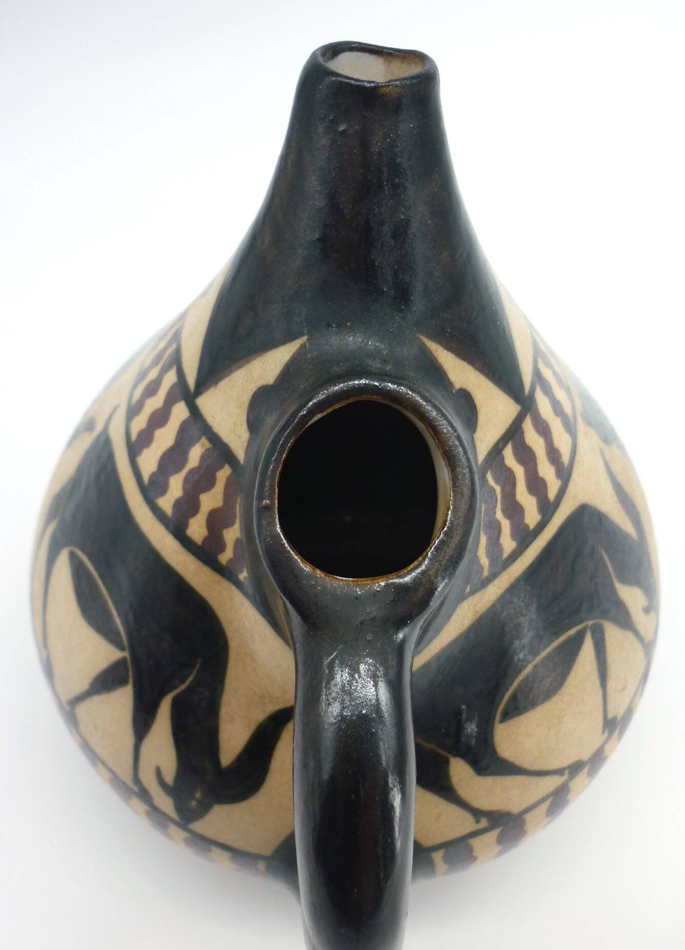 Vase pichet, céramique émaillée, art déco, E. Vilotte Ciboure, antilopes