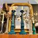 2 vintage duck blue wooden candlesticks