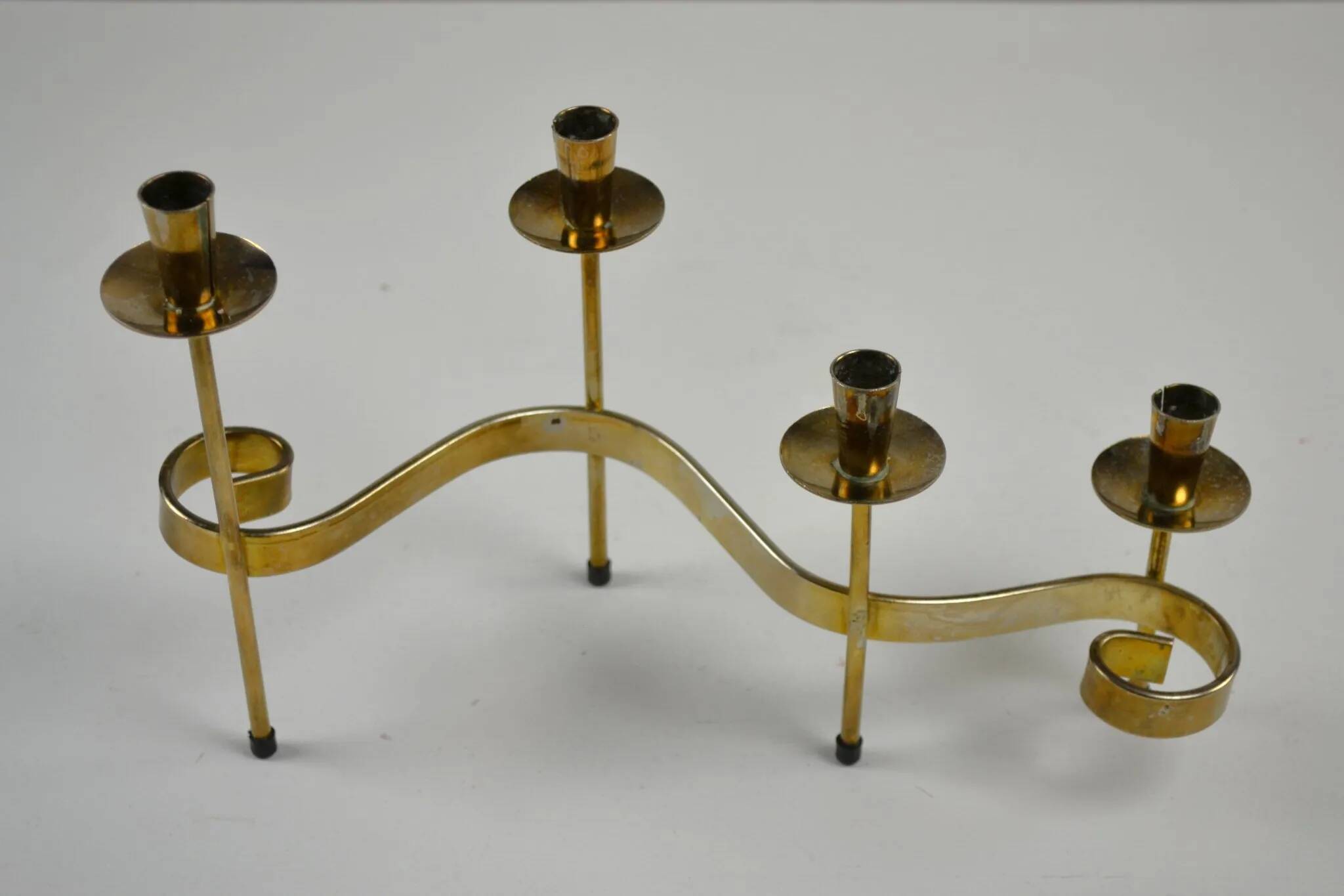 Set of Brass “Swirl” and “Spiral” Candle Holders by Gunnar Ander for Ystad-Metall, Sweden, 1960s