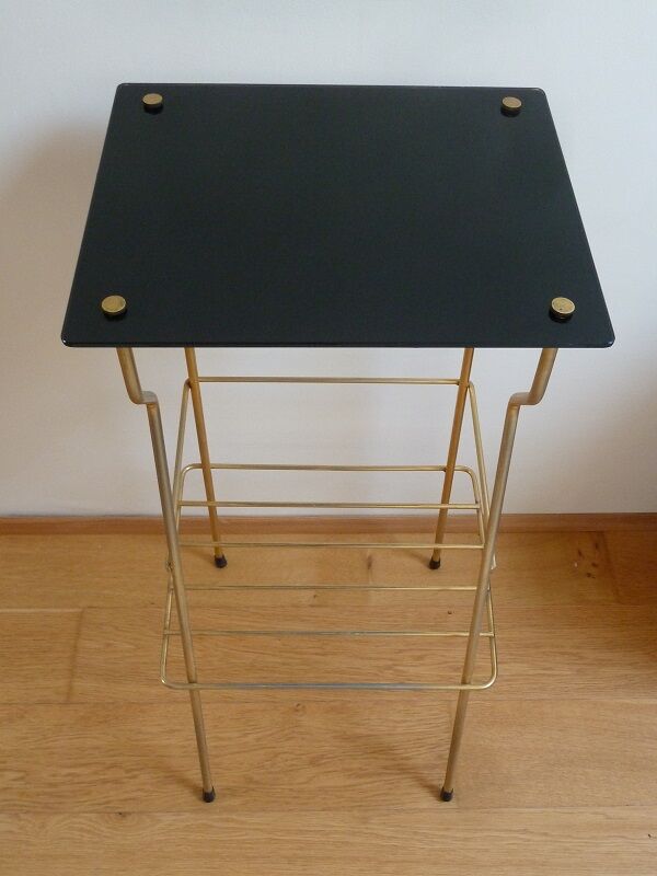 Glass and golden brass fifth wheel/end of sofa