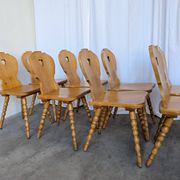 Set of 8 Vintage Tyrolean Heart Cutout Wooden Dining Chairs, Rustic Farmhou