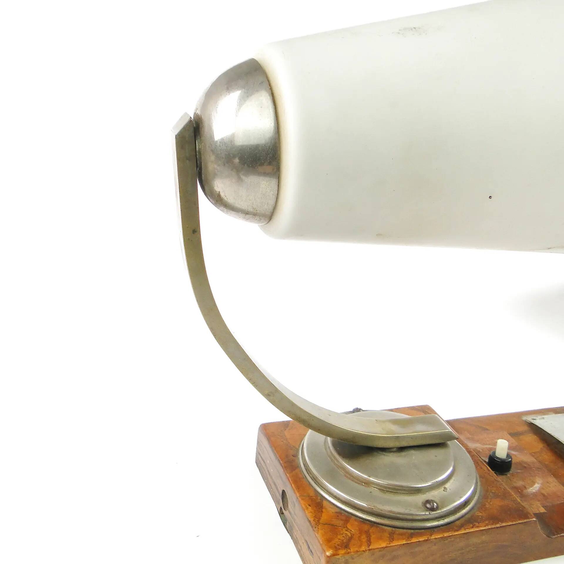 Art Deco wall lamp, nickel-plated brass, walnut wood, Czechoslovakia, 1950s